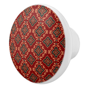 Pomo De Cerámica Patrón indio geométrico rojo