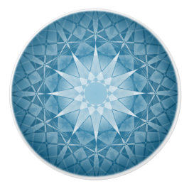 Pomo De Cerámica Patrón Kaleidoscopio Blanco Azul Mandala