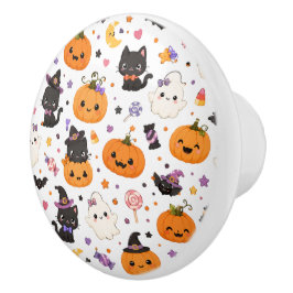 Pomo De Cerámica Patrón Kawaii de Halloween con Calabazas Adorables