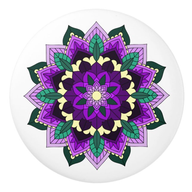 Pomo De Cerámica Patrón Mandala 02 en morado (Anverso)