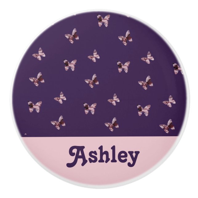Pomo De Cerámica Patrón mariposa Hermoso animal rosa femenino (Anverso)