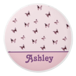 Pomo De Cerámica Patrón mariposa Hermoso animal rosa y morado