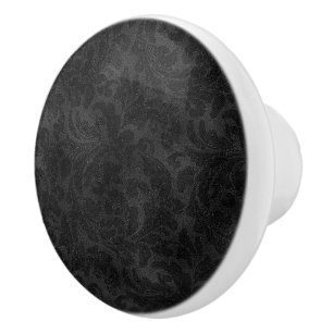 Pomo De Cerámica Patrón Monocromático de Damasco Negro de Lujo