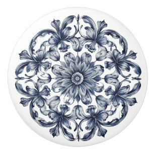 Pomo De Cerámica Patrón Ornato Blanco Gris Azul