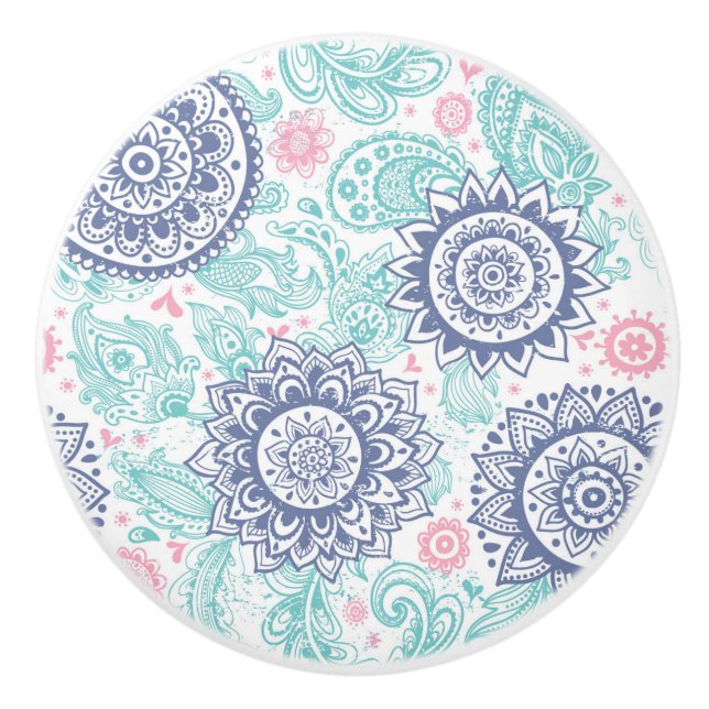 Pomo De Cerámica Patrón Paisley Étnico (Anverso)