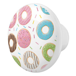 Pomo De Cerámica Patrón Retro Colorido de Donas Minimalista Fiesta 