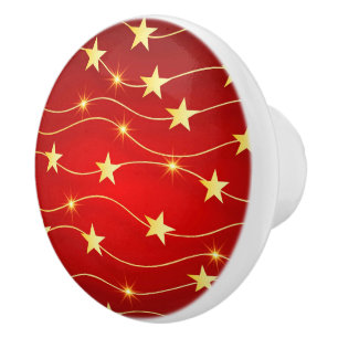 Pomo De Cerámica Patrón rojo de rubí adorado por estrella