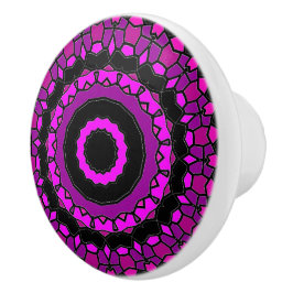 Pomo De Cerámica Patrón rosa morado y Kaleidoscopio negro