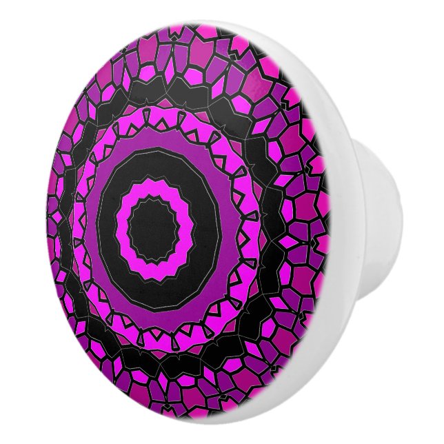 Pomo De Cerámica Patrón rosa morado y Kaleidoscopio negro (Derecha)