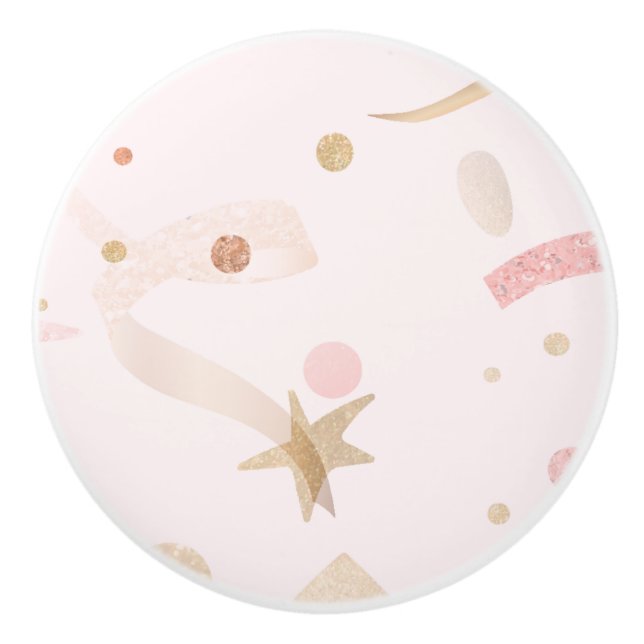 Pomo De Cerámica Patrón rosa y dorado festivo (Anverso)