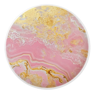 Pomo De Cerámica Patrón rosado dorado de mármol