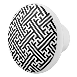 Pomo De Cerámica Patrón Sayagata, japonés, negro y blanco