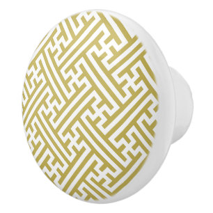 Pomo De Cerámica Patrón Sayagata, japonés, oro y blanco