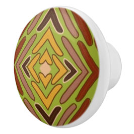 Pomo De Cerámica Patrón Tribal Étnico Rojo Verde Dorado