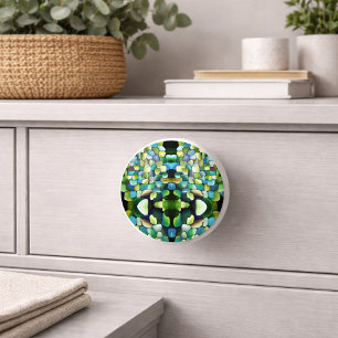Pomo De Cerámica Patrón verde contemporáneo mosaicos lúdicos