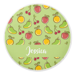 Pomo De Cerámica Patrón verde de frutas frescas de verano