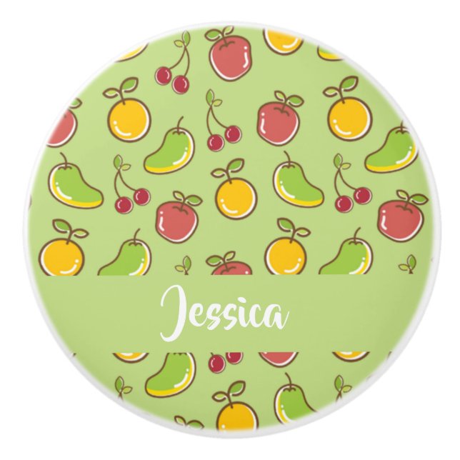 Pomo De Cerámica Patrón verde de frutas frescas de verano (Anverso)