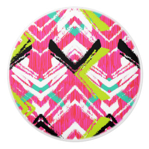 Pomo De Cerámica Patrón Zig Zag Rosa Dibujado A Mano