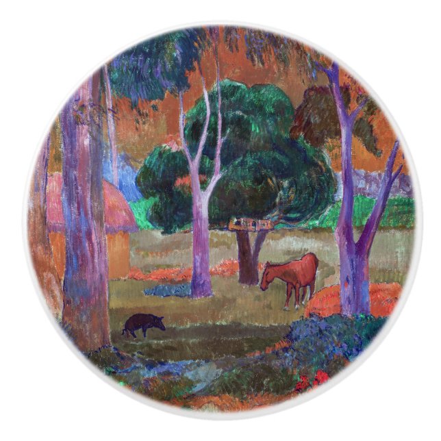 Pomo De Cerámica Paul Gauguin - Paisaje con cerdo y caballo (Anverso)