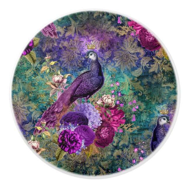 Pomo De Cerámica Pavo Real de Oro (Anverso)