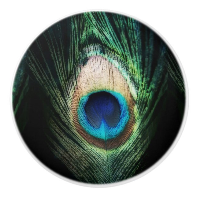 Pomo De Cerámica Pavo real negro imponente (Anverso)