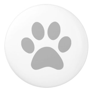 Pomo De Cerámica Pawprint gris de la impresión de la pata