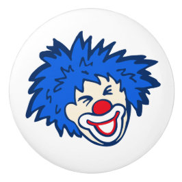 Pomo De Cerámica Payaso con pelo azul divertido dibujar / perilla