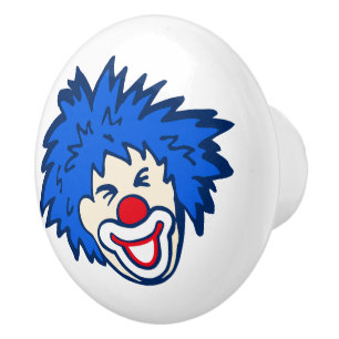 Pomo De Cerámica Payaso con pelo azul divertido dibujar / perilla
