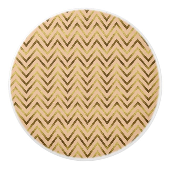 Pomo De Cerámica Peach & Gold Chevron Stripe (Anverso)