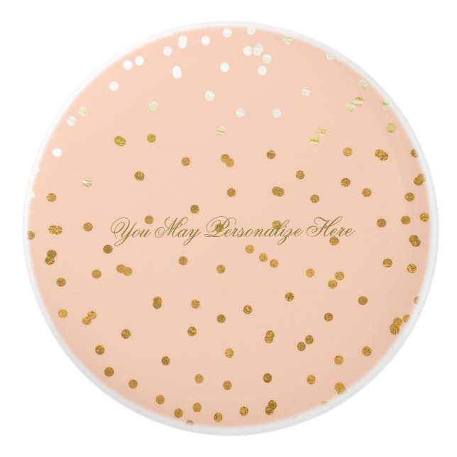 Pomo De Cerámica Peach Shiny Gold Faux Relieve metalizado Confetti  (Anverso)