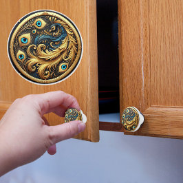 Pomo De Cerámica Peacock en un marco