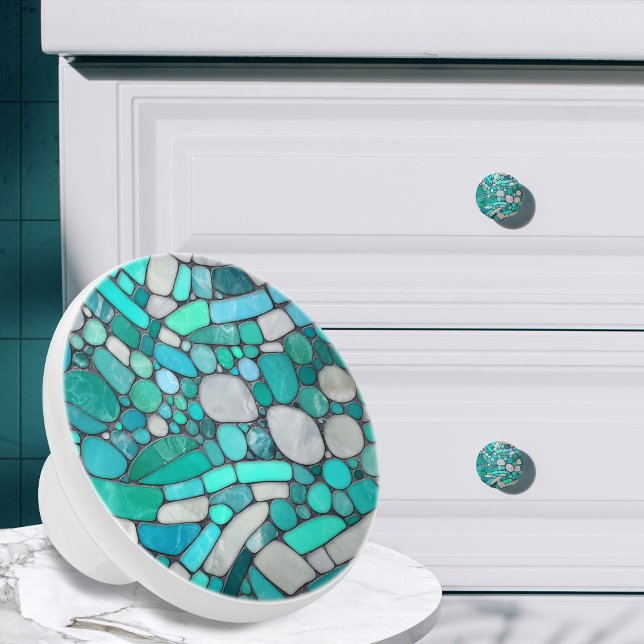 Pomo De Cerámica Pebbles Mosaic Art -Aquamarine y Pearl (Subido por el creador)