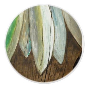 Pomo De Cerámica Peces en madera