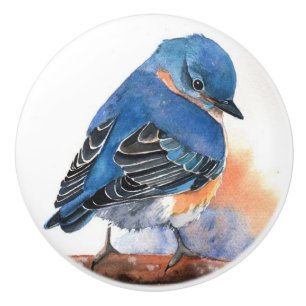 Pomo De Cerámica Pechos cerámicos - Pájaro azul acuarela