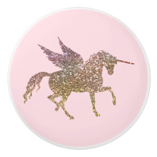 Pomo De Cerámica Pegaso Unicornio de Brillo Dorado de Moda