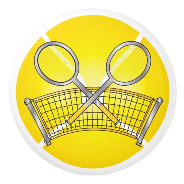 Pomo De Cerámica Pelota de tenis con red y raquetas (Anverso)