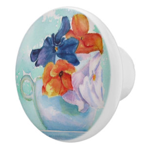 POMO DE CERÁMICA PENSAMIENTOS EN UN BOTÓN DE CERÁMICA DE LA TAZA 