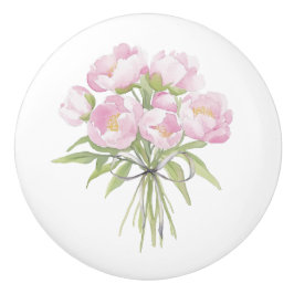 Pomo De Cerámica Peonías rosadas con lazo 