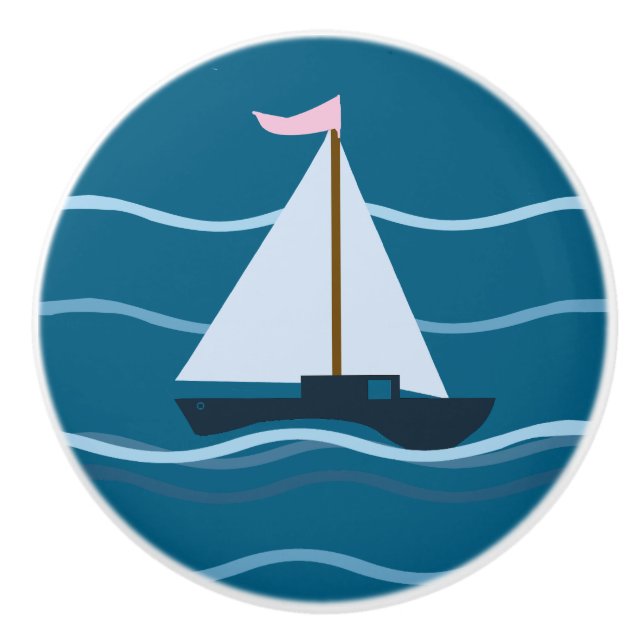 Pomo De Cerámica Pequeño barco de vela azul (Anverso)
