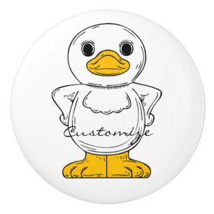 Pomo De Cerámica Pequeño pato blanco en pie de trueno