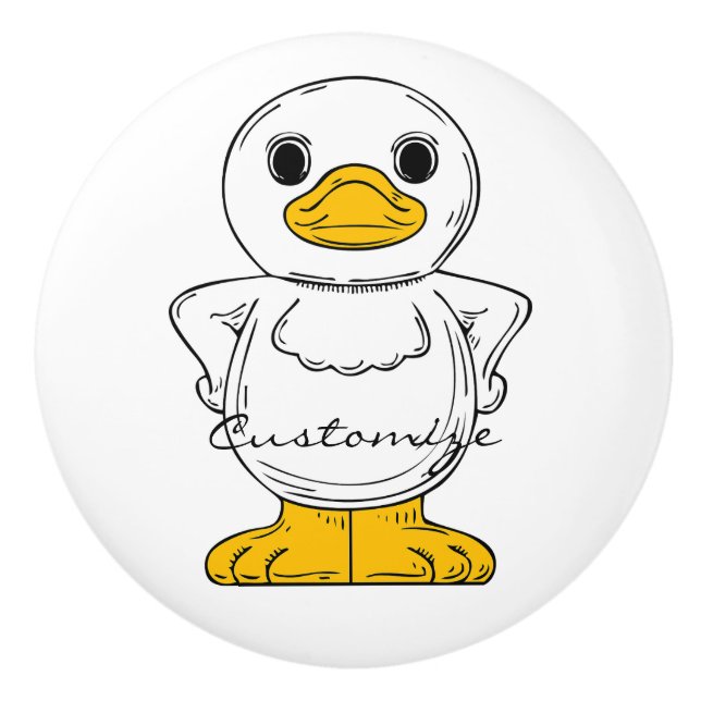 Pomo De Cerámica Pequeño pato blanco en pie de trueno (Anverso)