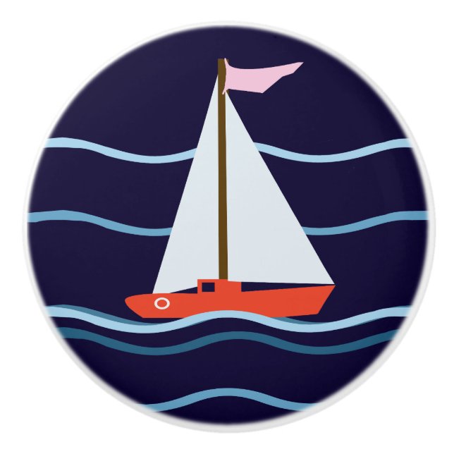 Pomo De Cerámica Pequeño velero rojo (Anverso)