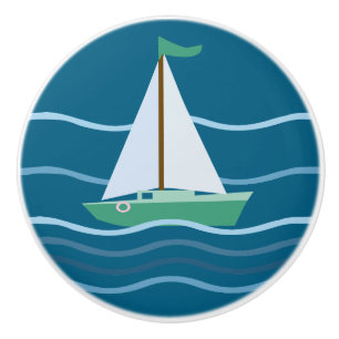Pomo De Cerámica Pequeño velero verde