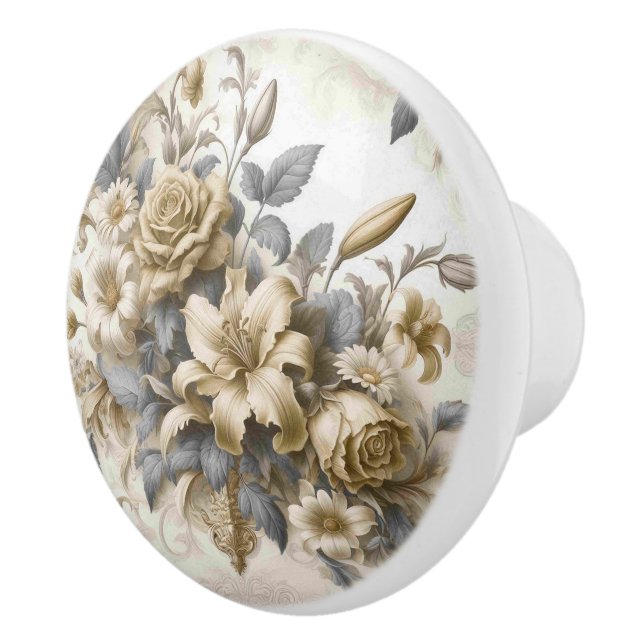 Pomo De Cerámica Perfección floral amarilla antigüa (Derecha)