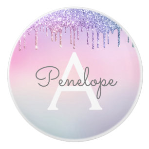 Pomo De Cerámica Perforaciones Purpurinas de lazo de arcoiris con m