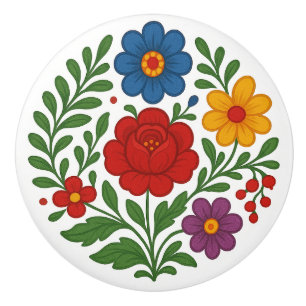 Pomo De Cerámica Perilla Cerámica de Arte Folclórico Floral Húngaro