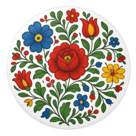 Pomo De Cerámica Perilla cerámica de arte popular floral húngara de