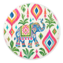 Perilla de armario de cerámica de elefante colorid