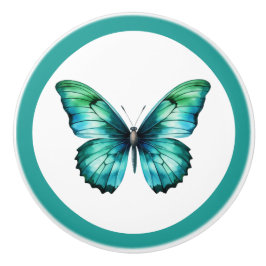 Pomo De Cerámica Perilla de cajón azul turquesa de mariposa verde e