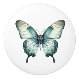 Pomo De Cerámica Perilla de cajón azul turquesa de mariposa verde e